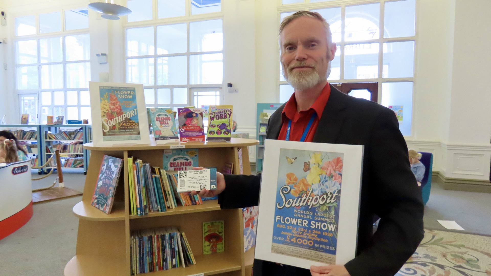 Mike Gregson, Centre Officer, The Atkinson, Southport, promotes tickets for Southport Flower Show, which are on sale at the venue.