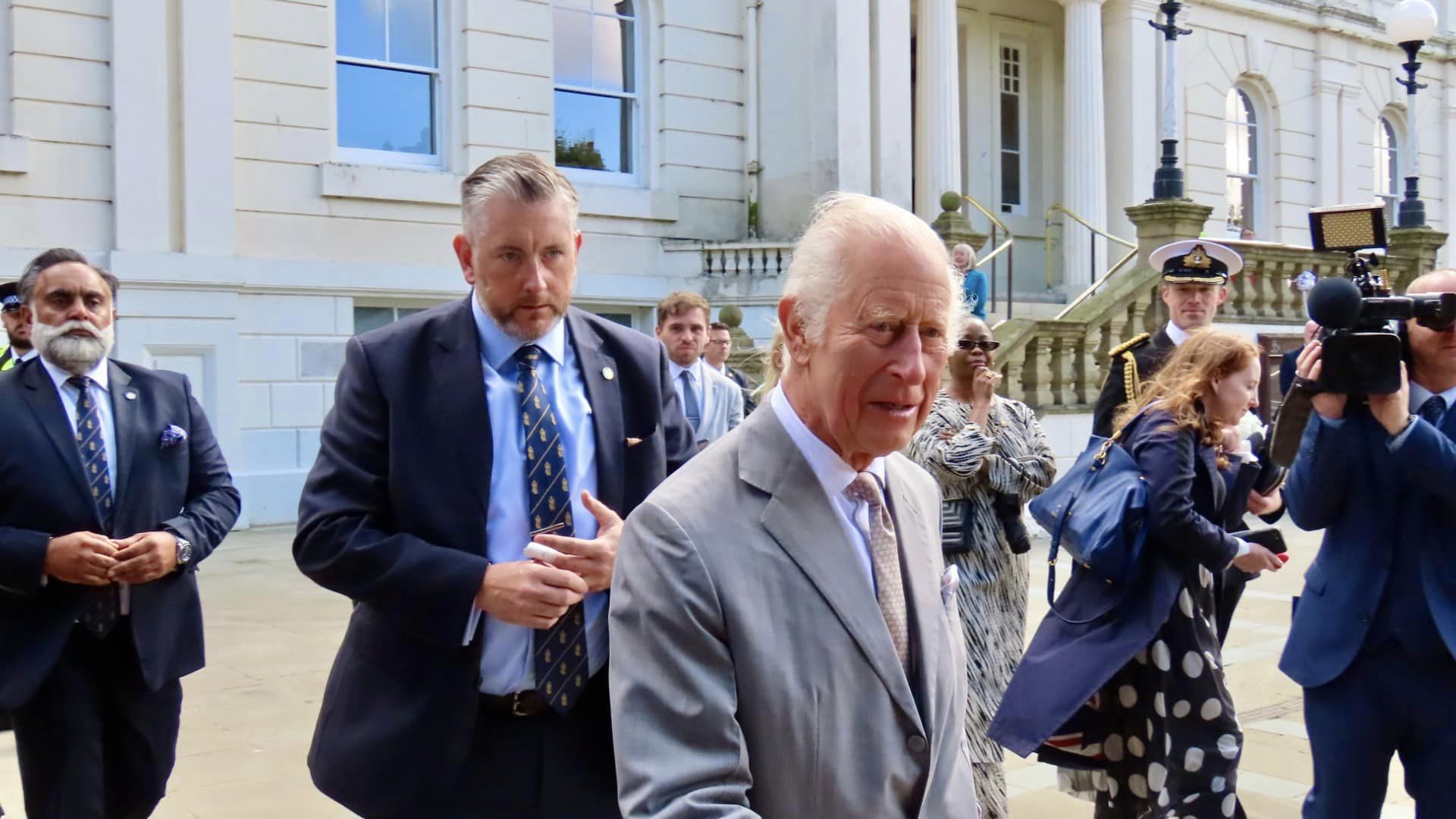 King Charles enjoys a royal visit in Southport. Photo by Andrew Brown Stand Up For Southport