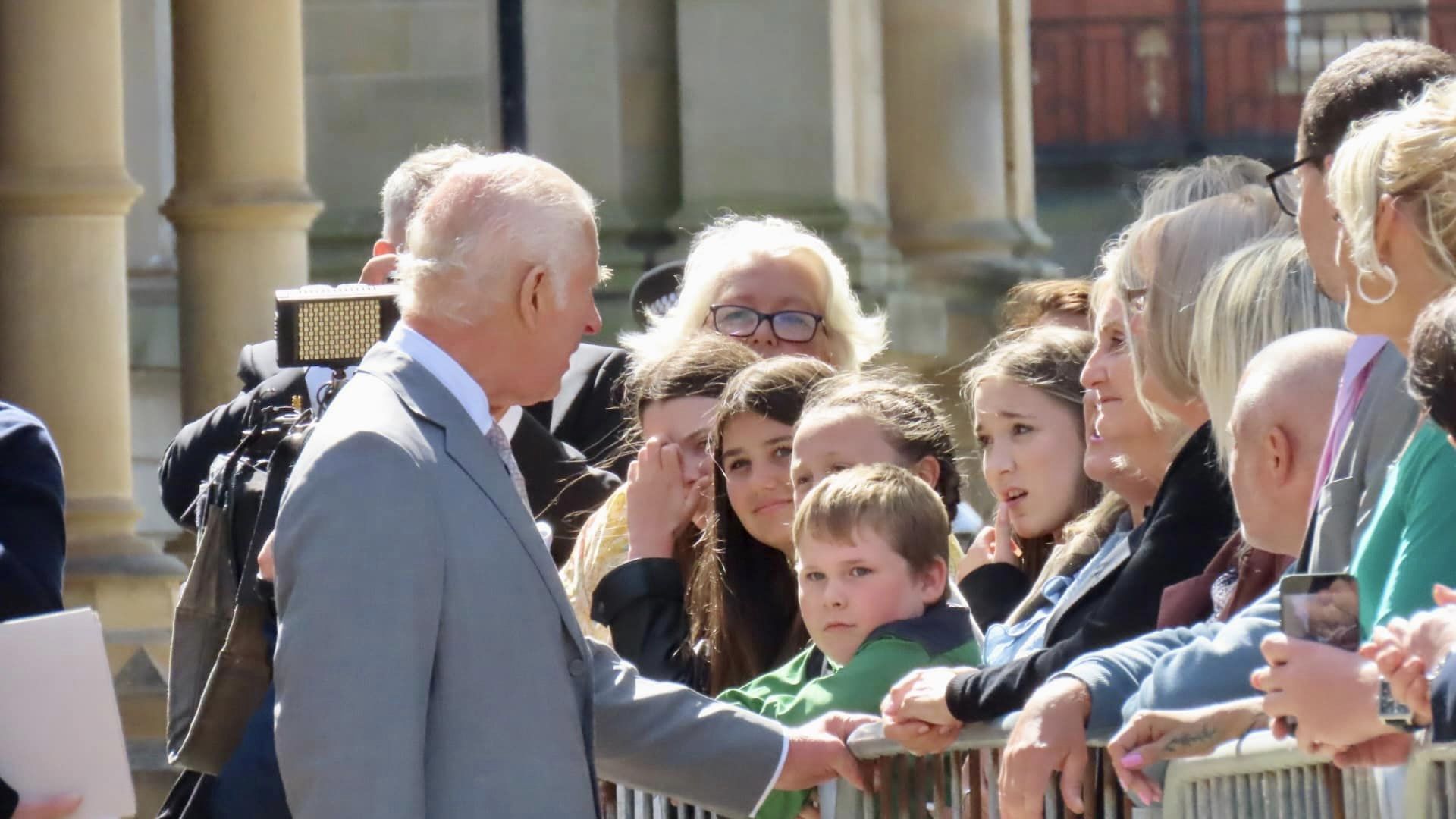 King Charles enjoys a royal visit in Southport. Photo by Andrew Brown Stand Up For Southport