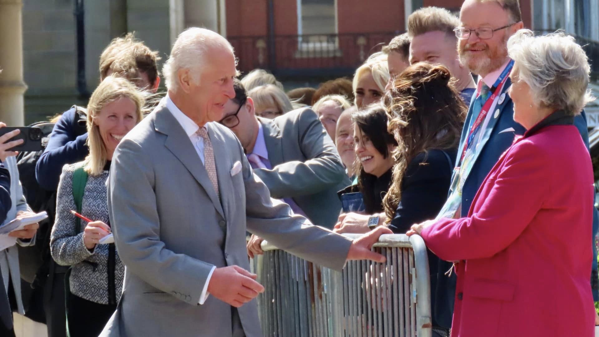 King Charles enjoys a royal visit in Southport. Photo by Andrew Brown Stand Up For Southport