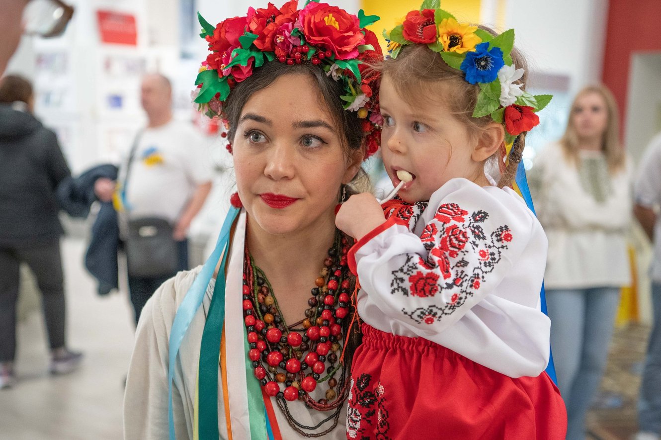 Families can enjoy a special day of Ukrainian culture at Wayfarers Shopping Arcade in Southport town centre on Saturday, 21st September 2024. Nina Karetska with her daughter