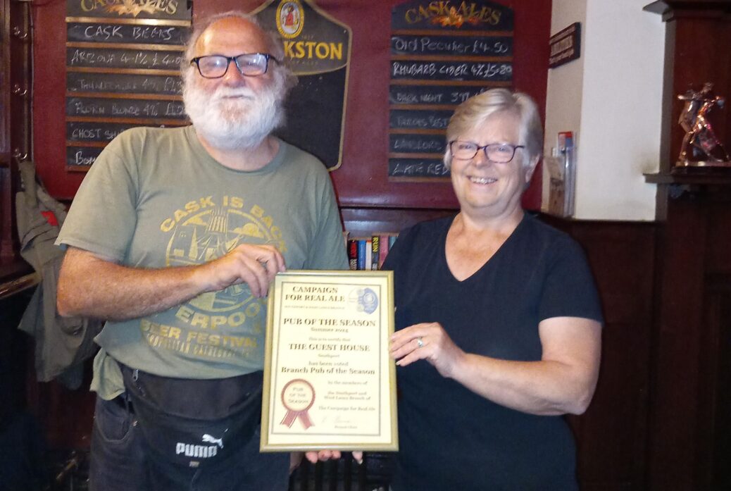 The Southport and West Lancashire Camra branch presented Gail Heyes with the seasonal Best Summer Pub award at The Guest House in Southport. Photo by Jeff Carter