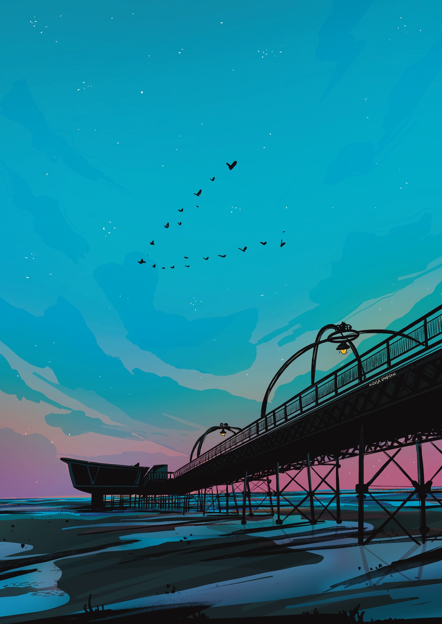 Southport Pier by Nicola Robson Illustratio