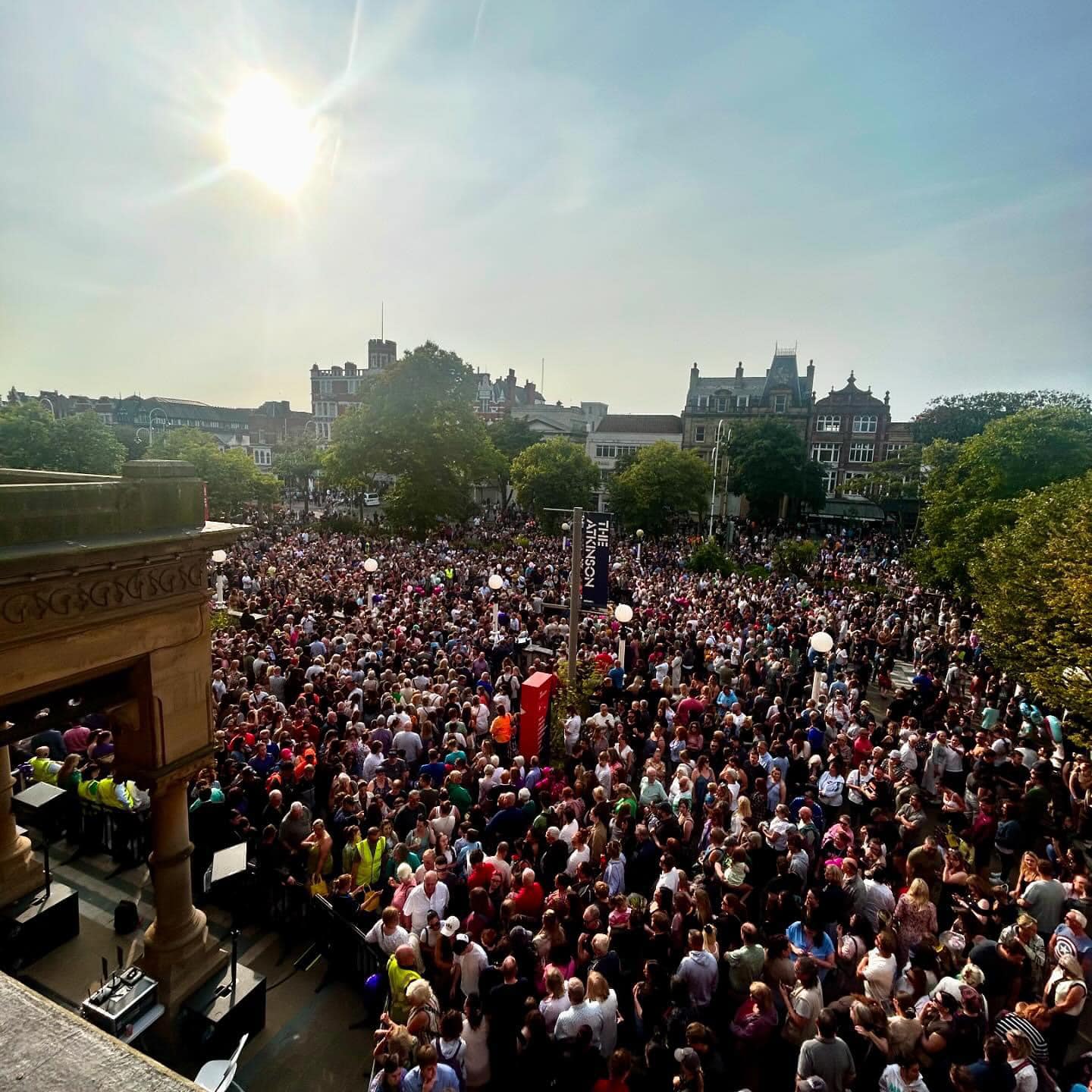 Crowds attend the vigil in the Town Hall gardens in Southport after the tragic deaths of three young girls at The Hart Space in Southport on 29th July 2024. Photo by The Atkinson