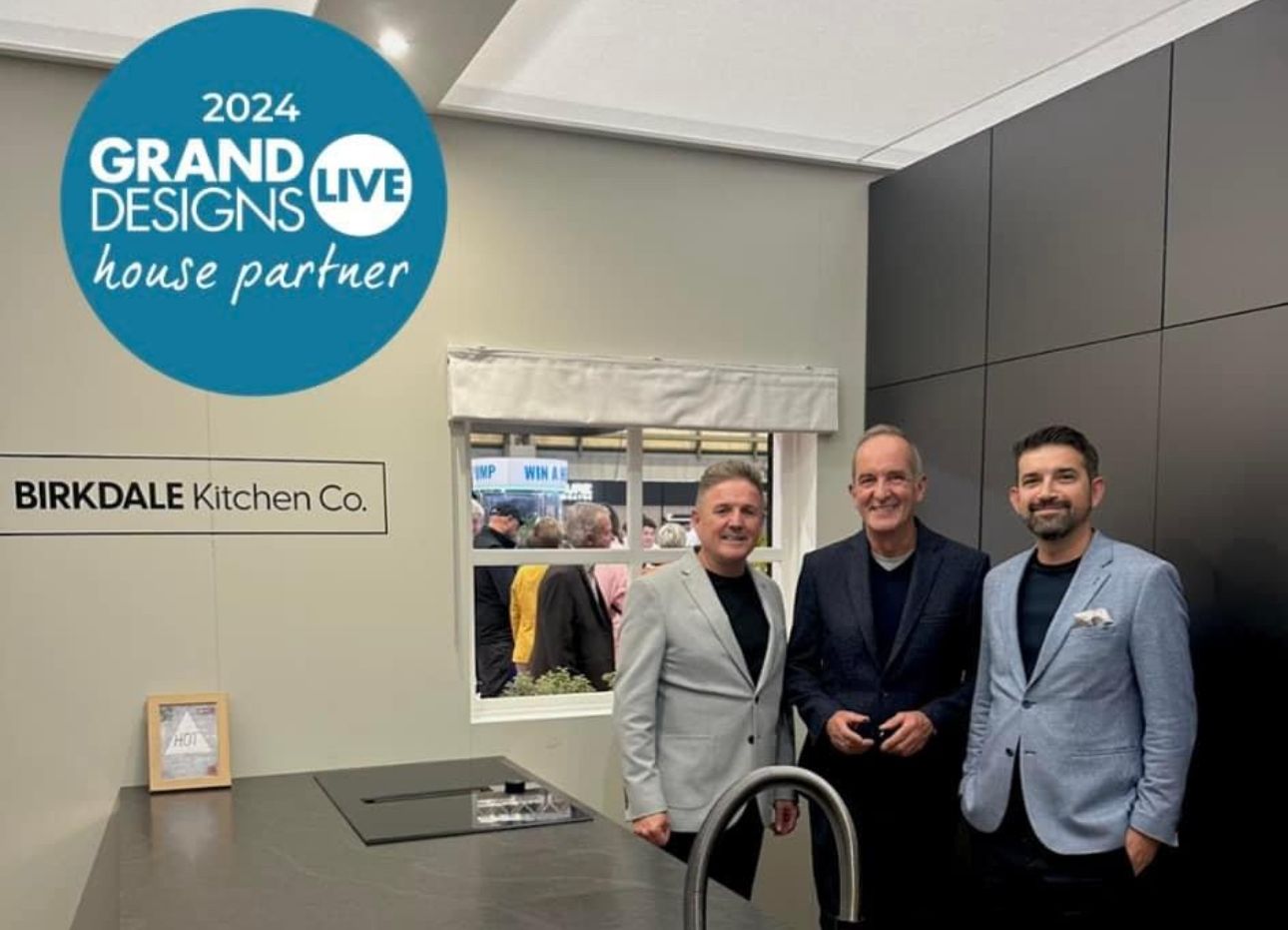 Award-winning Birkdale Kitchen Co. in Southport has enjoyed seeing its work celebrated at the Grand Designs Live show in Birmingham. Grand Designs presenter Kevin McCloud (centre) with Birkdale Kitchen Co. owners Stephen Dunne (left) and Neil Gokcen (right)