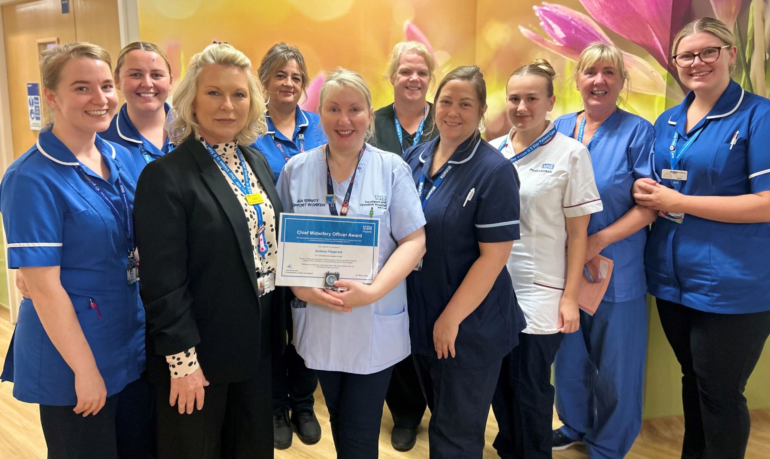 Siobhan Fitzgerald received the Chief Midwifery Officer Award from Dawn Meredith, Deputy Divisional Director of Midwifery at Mersey and West Lancashire Teaching Hospitals NHS Trust