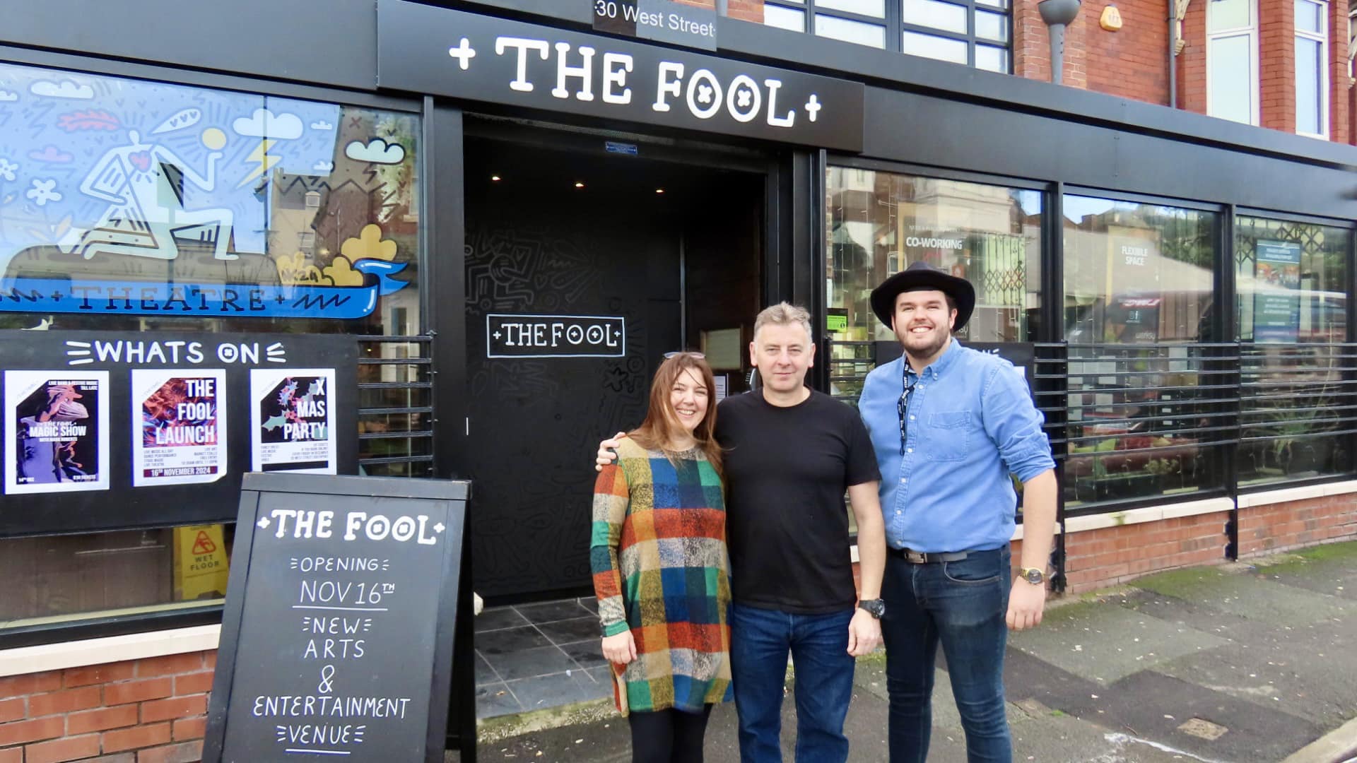 The Fool in Southport. Founder Clare Scott (left), artistic director Liam Scott (middle) and bar manager Tom Cain (right)