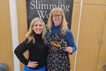 Southport Slimming World Consultant Dee Wright with Laura, who achieved her weight loss target with a 9 stone 3.5lbs loss in December after 15 months at Dees Slimming World Group