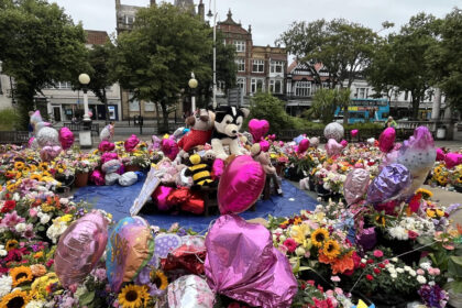 Tributes in the Town Hall Gardens in Southport after the Southport tragedy. Photo by Andrew Brown Stand Up For Southport