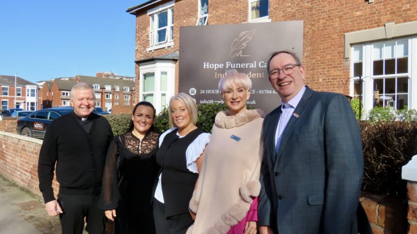 Hope Funeral Care has opened in Southport town centre. It is run by Wendy Chalke and Claire Newland, who were supported at the opening by Rev Martin Abrams (Methodist Minister and Ecumenical Hospital Chaplain); Cate Baines (Funeral Celebrant); and Father Canon Kevin McLoughlin (Priest Chaplain Southport Hospital and Parish Priest Holy Family Church, Southport). Photo by Andrew Brown Stand Up For Southport