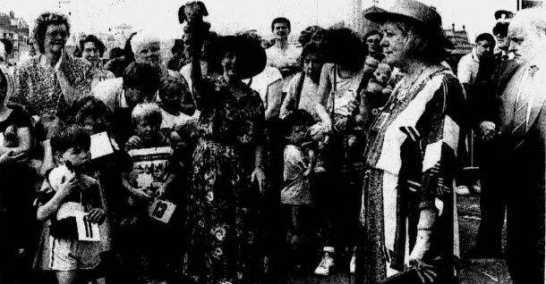 The Mayor of Sefton Cllr Mrs Beryl Lamont at the festival surrounded by people of all ages who had brought their teddy bears along to be judged in a bear competition