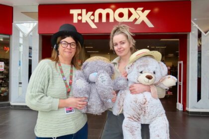 Hundreds of teddy bears are looking for new homes at a Rehoming Day event for Comic Relief at the TK Maxx store in Southport. TK Maxx Southport Assistant Manager Carole Clarke (left) and Hayley Warlow (right). Photo by Andrew Brown Stand Up For Southport