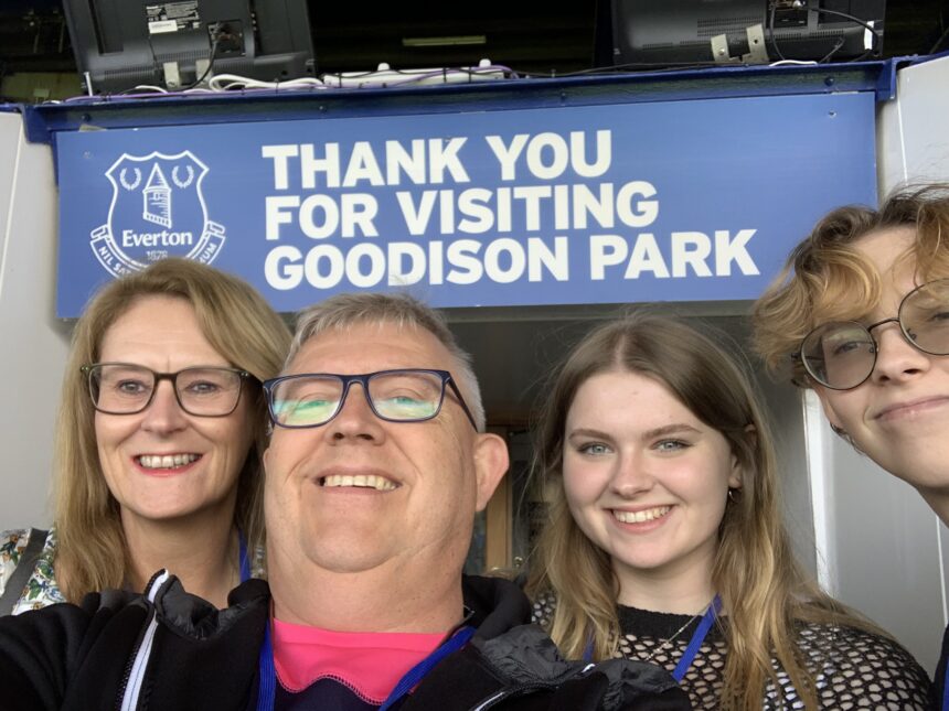 Rob and Claire Duce and daughters Hana (the taller girl) and Sophie are keen Everton supporters