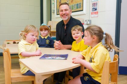 David Walliams at Churchtown Primary School in Southport