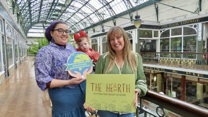 Nadia Speers-Robinson, Rebecca Armstrong and Kitty-Belle Speers-Robinson (two and a half years old) are inviting people to join them for Southport's Great Big Green Lunch at Wayfarers Arcade in Southport on Sunday 8th June 2025. Photo by Andrew Brown Stand Up For Southport