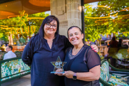 Merseyrail is celebrating after being named Public Service of the Year at the 2025 Your Southport Stars Awards. The award was accepted by Sally Ralston BEM, Merseyrails Head of Community and Engagement, alongside Stella Johnson, Station Manager for Southport to Ainsdale. Photo by Bertie Cunnignham Southport BID