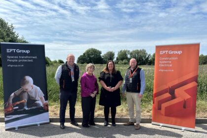 With support from Sefton Council, EFT Group Ltd will relocate to a long-vacant piece of land at Southport Business Park. Cllrs Atkinson and Lappin (Centre) with EFT company directors Adam Watts and Stewart Meechan