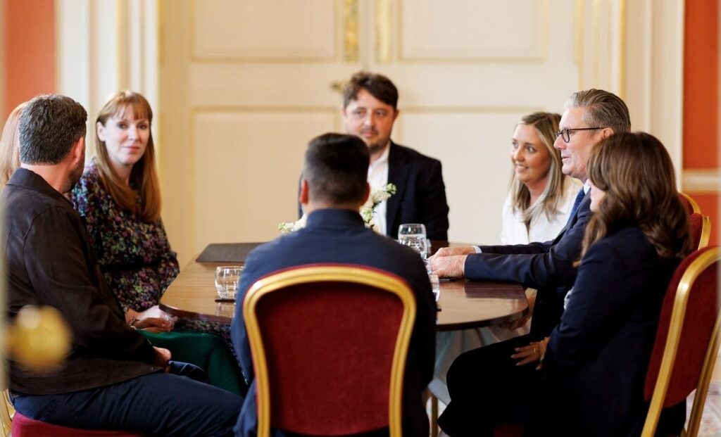 The families of Bebe King, Elsie Dot Stancombe, and Alice Aguiar shared their vision for a transformed Town Hall Gardens in Southport with Prime Minister Keir Starmer and Deputy leader Angela Rayner. Photo by 10 Downing Street