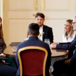 The families of Bebe King, Elsie Dot Stancombe, and Alice Aguiar shared their vision for a transformed Town Hall Gardens in Southport with Prime Minister Keir Starmer and Deputy leader Angela Rayner. Photo by 10 Downing Street