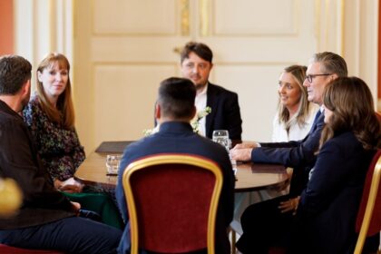 The families of Bebe King, Elsie Dot Stancombe, and Alice Aguiar shared their vision for a transformed Town Hall Gardens in Southport with Prime Minister Keir Starmer and Deputy leader Angela Rayner. Photo by 10 Downing Street
