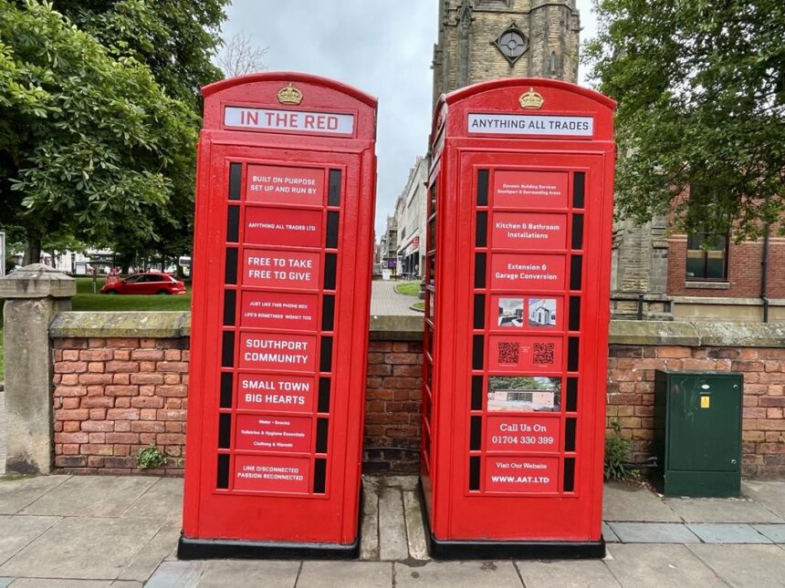 Two historic red telephone boxes in Southport have been restored and repurposed to support the community through the ‘In The Red’ scheme. Photo by Andrew Brown Stand Up For Southport