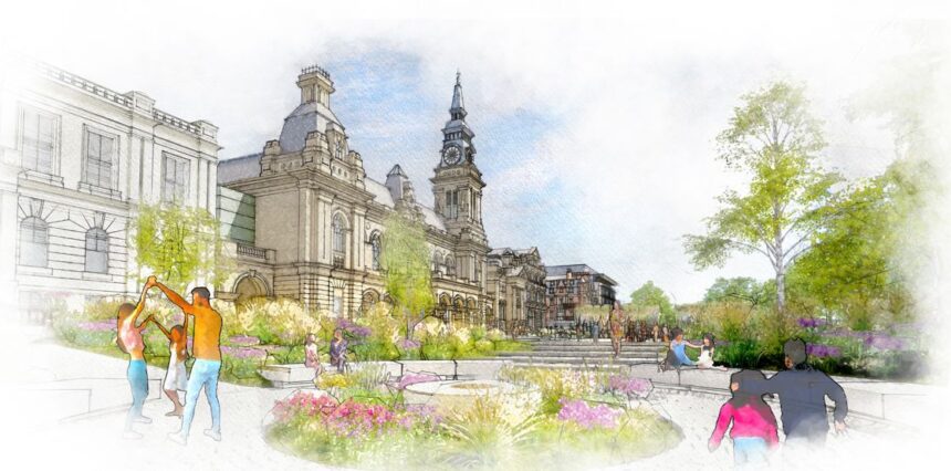 An artist's impression of how Southport Town Hall Gardens will look. Artist's impression by KKA Architects