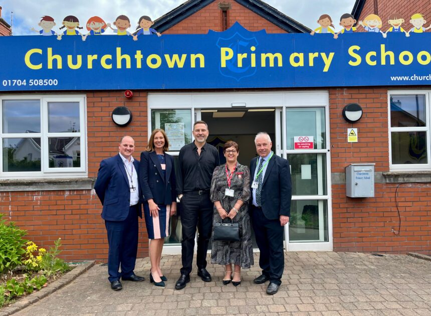 David Walliams paid a special visit to Churchtown Primary School in Southport, where Deputy lord Lieutenant of Merseyside Julie Lawson BEM awarded them with the Sefton School Of The Year Award sponsored by Southport College from the Grand Pride Of Sefton Awards