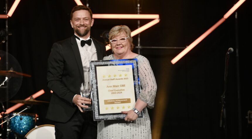 Rob Cooper, Chief Executive presents Ann Marr OBE with her Lifetime Achievement Award