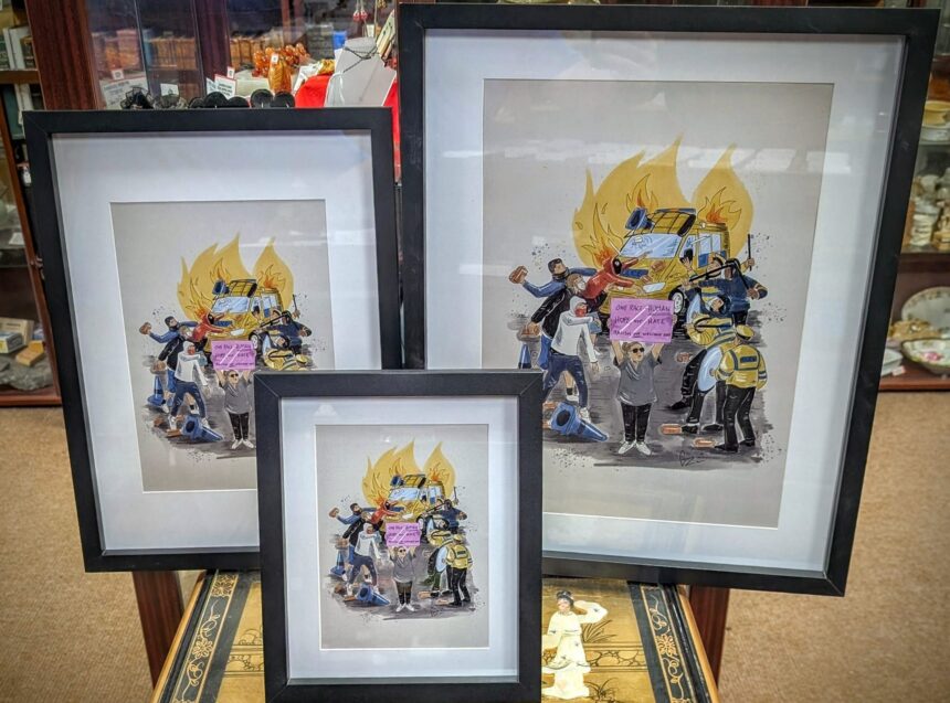 The Hope Not Hate artwork by Graphic Zombie, printed by print Quarter and sold by Parkinsons Books in Southport