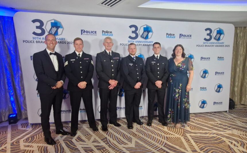 Winners of the 2025 Police Bravery Awards PC Luke Holden, PCSO Tim Parry and Sgt Gregory Gillespie.