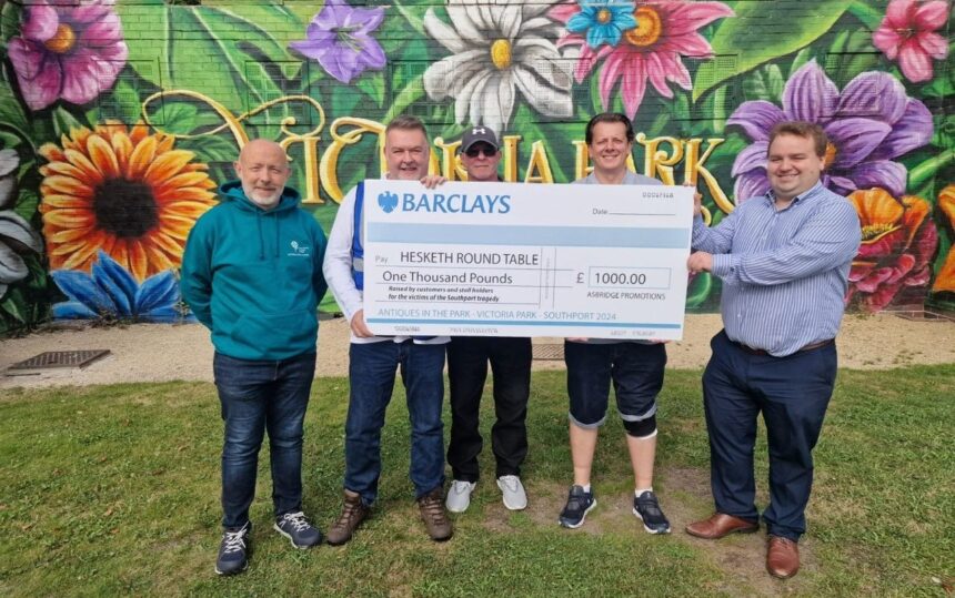 Southport Hesketh Round Table has received a £1,000 donation from Dave Asbridge and Billy, who raised and donated proceeds from last years car boot sale parking