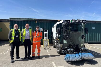 Cllr Peter Harvey, left, Michael Roberts, middle, Transport and Vehicle Maintenance Manager and another Council worker who is part of the Operational In-House Services team at Sefton Council