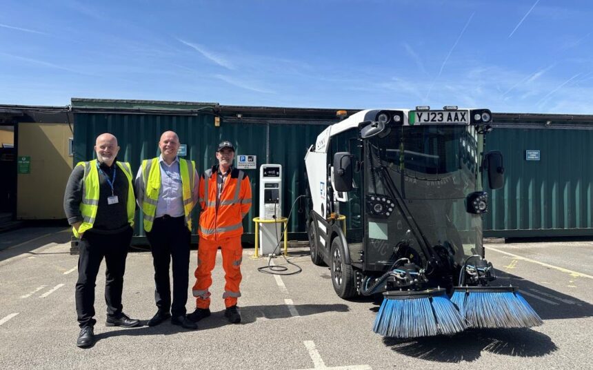 Cllr Peter Harvey, left, Michael Roberts, middle, Transport and Vehicle Maintenance Manager and another Council worker who is part of the Operational In-House Services team at Sefton Council