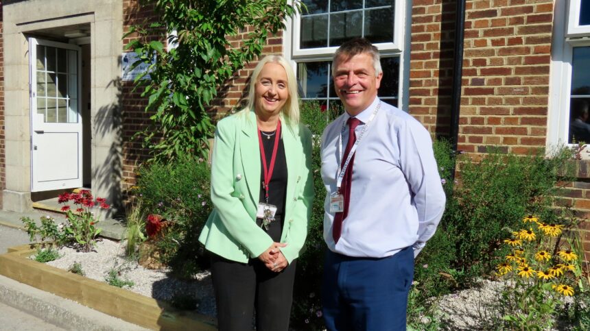 A show garden from Southport Flower Show has been donated to Farnborough Road Junior and Infant schools in Birkdale and Southport. The donation was welcomed by headteachers Jennifer Sephton and Adrian Antell. Photo by Andrew Brown Stand Up For Southport