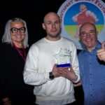 Southport Comedy Festival New Comedian Of The Year Winner Henry Michael with Bren Riley and Isabelle Kent. Photo by MAF Photography