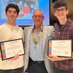 Southport College engineering students Rowan Ryder (left) and Bailey Thompson (right) with Club President Rtn. Nick Philpott