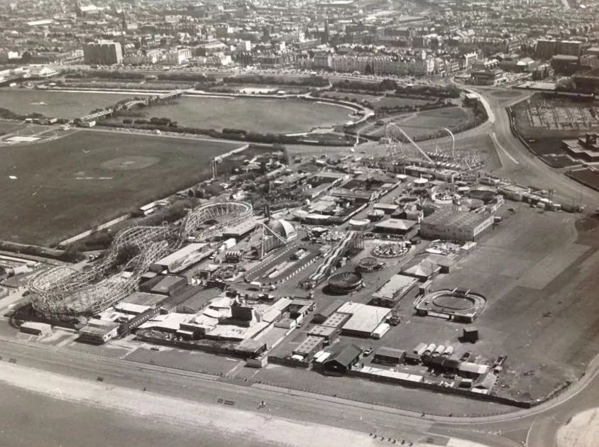 An old aerial picture of Southport. The fairground, Princes Park and the Marine Lake