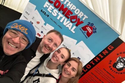 Southport Comedy Festival is supporting the GABA Foundation. Pictured are Brendan Riley, Chris McCausland, Erin Riley and Val Brady