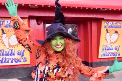Families are invited to enjoy the new Pier By The Pier Halloween events in Southport this October Half Term at attractions including Silcock's Carousel, Silcock's Pier Family restaurant and Masters Putting Green. Pictured is Willow the Witch from Regally Royal Parties