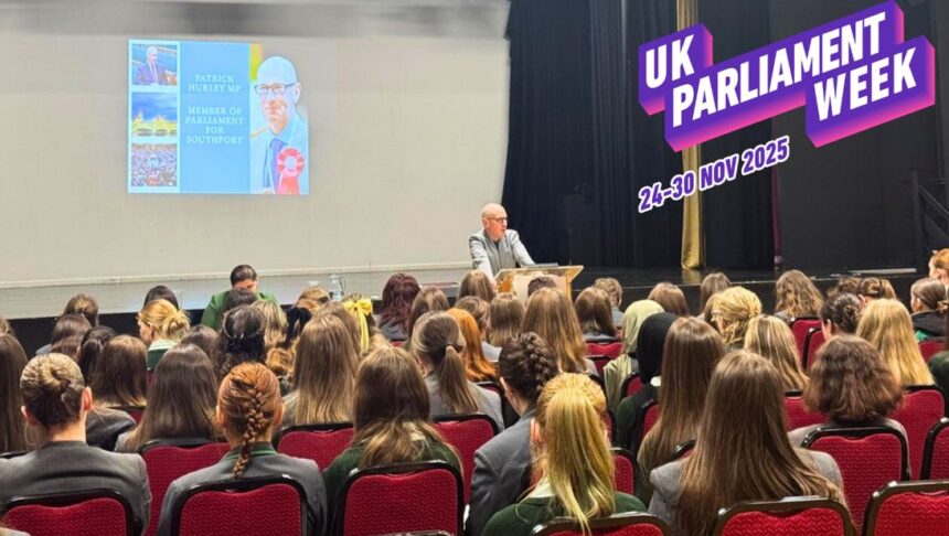 Southport MP Patrick Hurley speaks with students at Greenbank High School in Southport