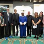 Guests enjoy the Open Day hosted by Southport Islamic Society Mosque. Pictured are (from left: Nadeem Ashfaq (Light Foundation); Southport Hospital Chaplain Jan Fraser; Lord Lieutenant of Merseyside Mark Blundell; Southport and District Reform Synagogue Chair Dr Selwyn Goldthorpe; Imam Ibrahim Hussein; Holy Family Church Parish Priest Father Kevin McLoughlin; Sefton Council Leader Cllr Marion Atkinson; Merseyside Police and Crime Commissioner Emily Spurrell; Southport MP Patrick Hurley; and Merseyside Police Head of Local Policing Natalie Perischine. Photo by Andrew Brown Stand Up For Southport