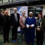 Guests enjoy the Open Day hosted by Southport Islamic Society Mosque. Pictured are (from left: Nadeem Ashfaq (Light Foundation); Holy Family Church Parish Priest Father Kevin McLoughlin; Lord Lieutenant of Merseyside Mark Blundell; Southport MP Patrick Hurley; Imam Ibrahim Hussein; Southport Hospital Chaplain Jan Fraser; and Southport and District Reform Synagogue Chair Dr Selwyn Goldthorpe. Photo by Andrew Brown Stand Up For Southport