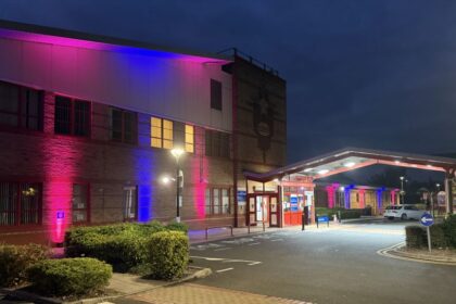 Ormskirk Hospital is lit up pink and blue to mark Baby Loss Awareness Week