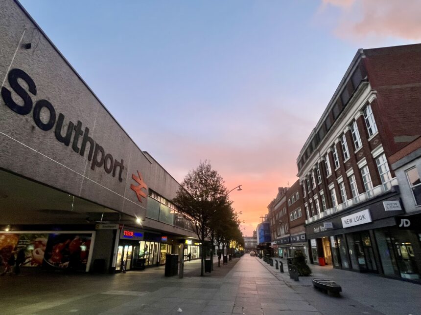 A scenic photo of Southport Train Station and Chapel Street in Southport. Photo by Andrew Brown Stand Up For Southport