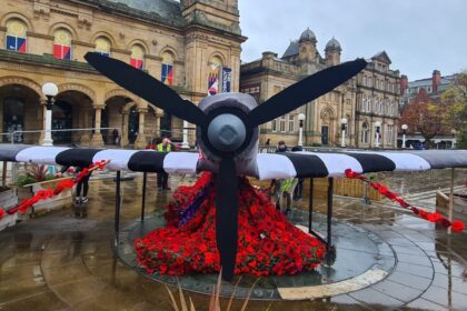 The Spitfire in the Town Hall Gardens on Lord Street in Southport created by Southport Hookers and Southport Royal British Legion