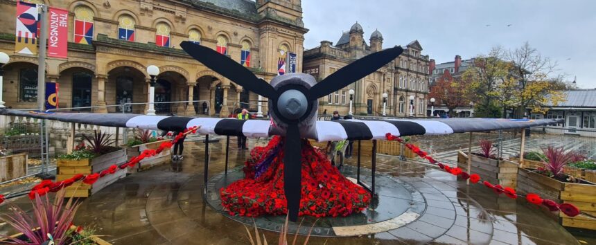 The Spitfire in the Town Hall Gardens on Lord Street in Southport created by Southport Hookers and Southport Royal British Legion