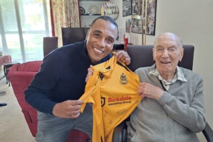 Trevor Hitchen will be a special guest at Southport FC v Halifax Town in the FA Cup. He is pictured with Southport Manager Neil Danns