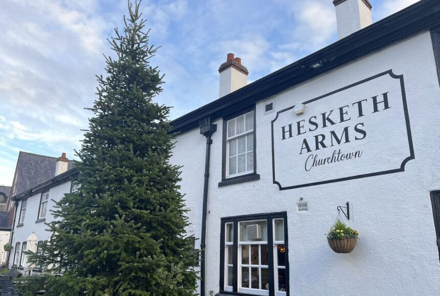 The Christmas tree outisde the Hesketh Arms pub in Churchtown Village in Southport. Photo by Andrew Brown Stand Up For Southport