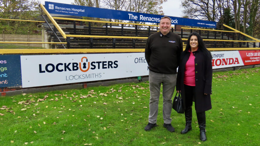 Owners of Lockbusters Locksmiths in Southport Shaun and Lynn Huyton have signed up as sponsors at Southport Football Club. Photo by Andrew Brown Stand Up For Southport