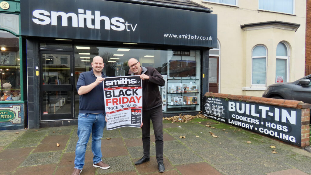 Smiths TV in Southport is launching its Black Friday sale. Mark Smith and Richard Kenyon. Photo by Andrew Brown Stand Up For Southport
